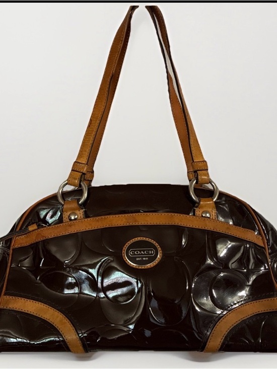 Coach Handbags - COACH Y2K Brown Patent Leather Signature Shoulder Bag F20065 12x7”